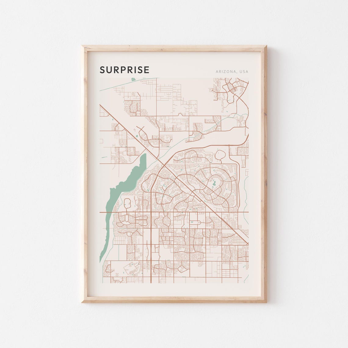 Surprise Arizona Modern Minimalist Copper Street Map Decor Poster