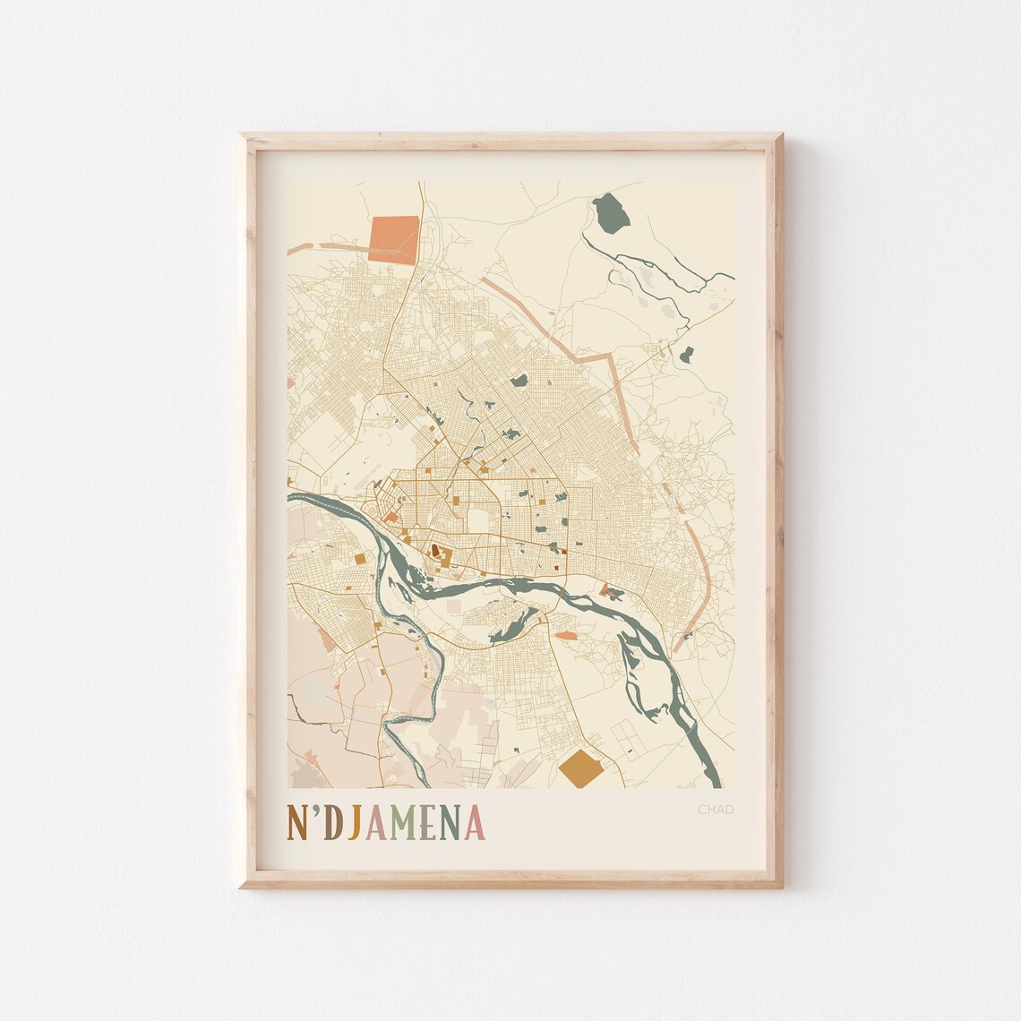 Ndjamena Map Poster Print Wall Art Chad Travel Gift Boho Decor