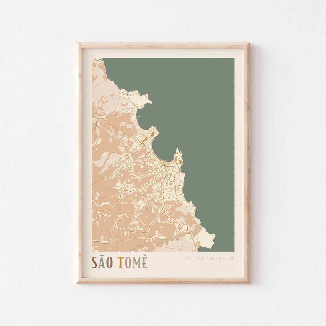 Sao Tome Island Minimalist Coastal City Map Poster Travel Art Gift
