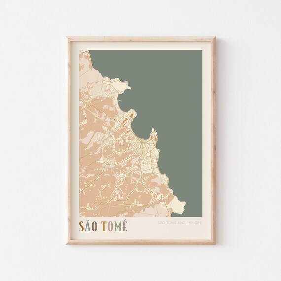 Sao Tome Map Poster Print Wall Art And Principe Africa Travel Gift Boho Decor