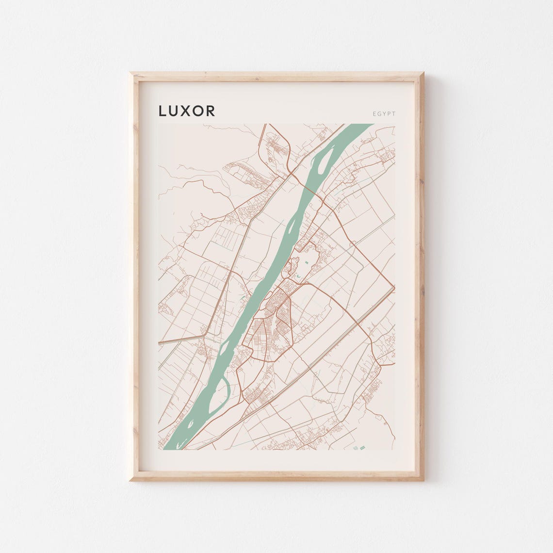 Luxor Egypt Nile River City Map Minimalist Beige Travel Poster