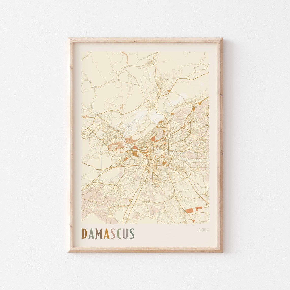 Damascus Map Poster Print Wall Art Syria Travel Gift Boho