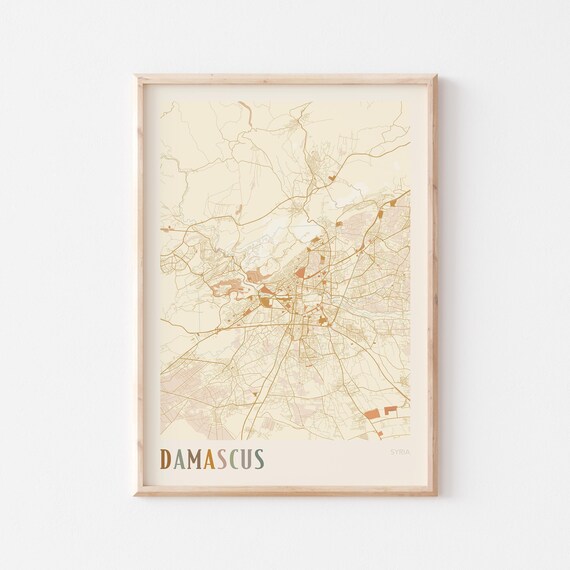 Damascus Map Poster Print Wall Art Syria Travel Gift Boho