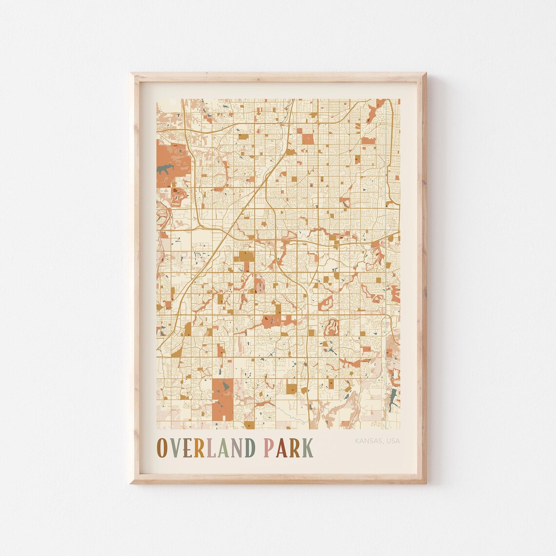 Overland Park Kansas City Map Poster Earth Tone Boho Minimalist Map Wall Decor Gift