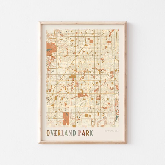 Overland Park Kansas City Map Poster Earth Tone Boho Minimalist Map Wall Decor Gift