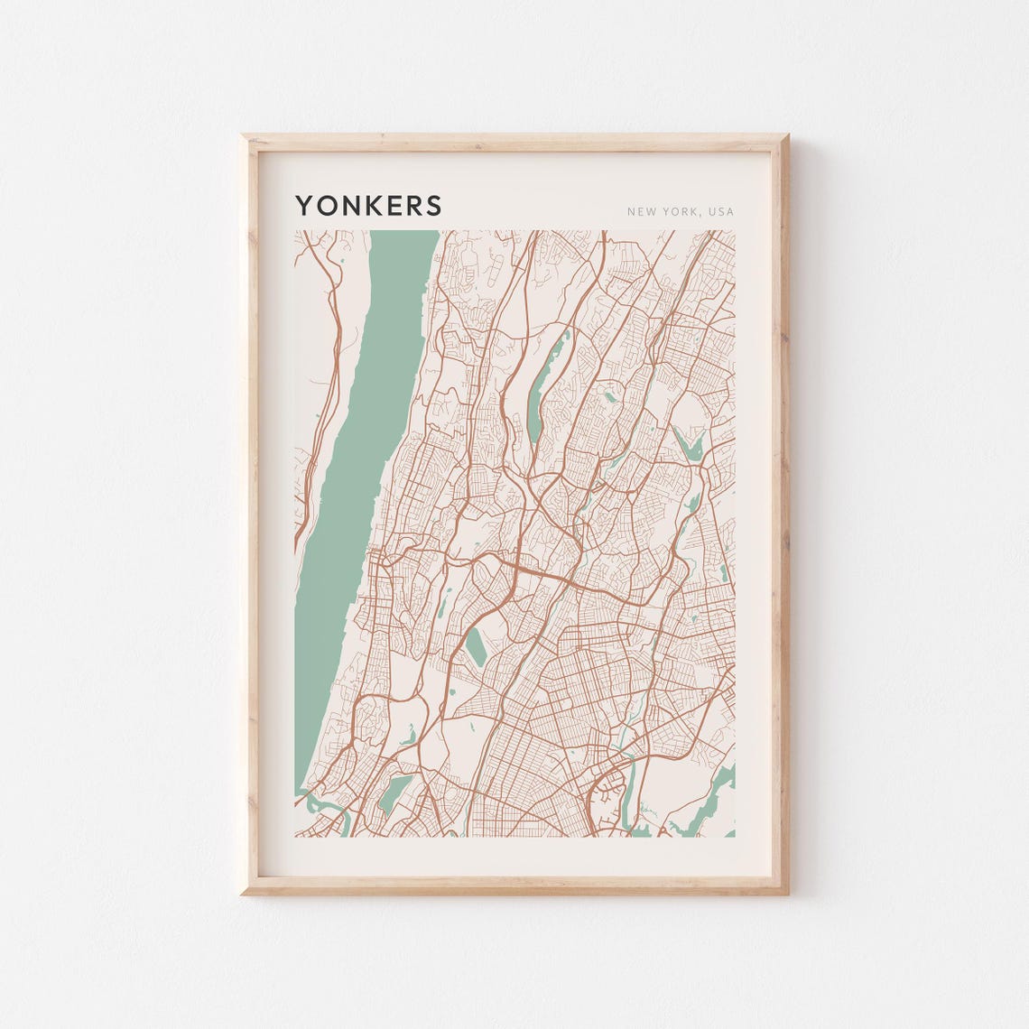 Yonkers New York Hudson River Minimalist Line Art Map Poster