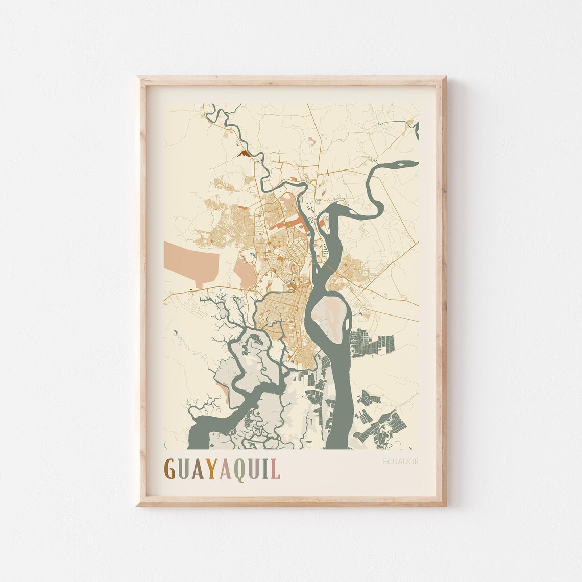 Guayaquil Map, Ecuador Boho Travel Poster