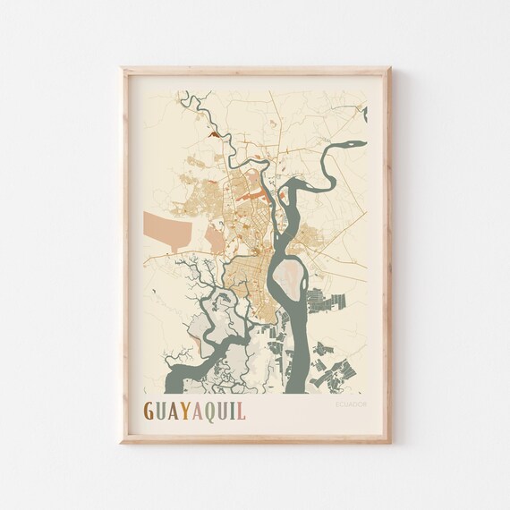Guayaquil Map, Ecuador Boho Travel Poster