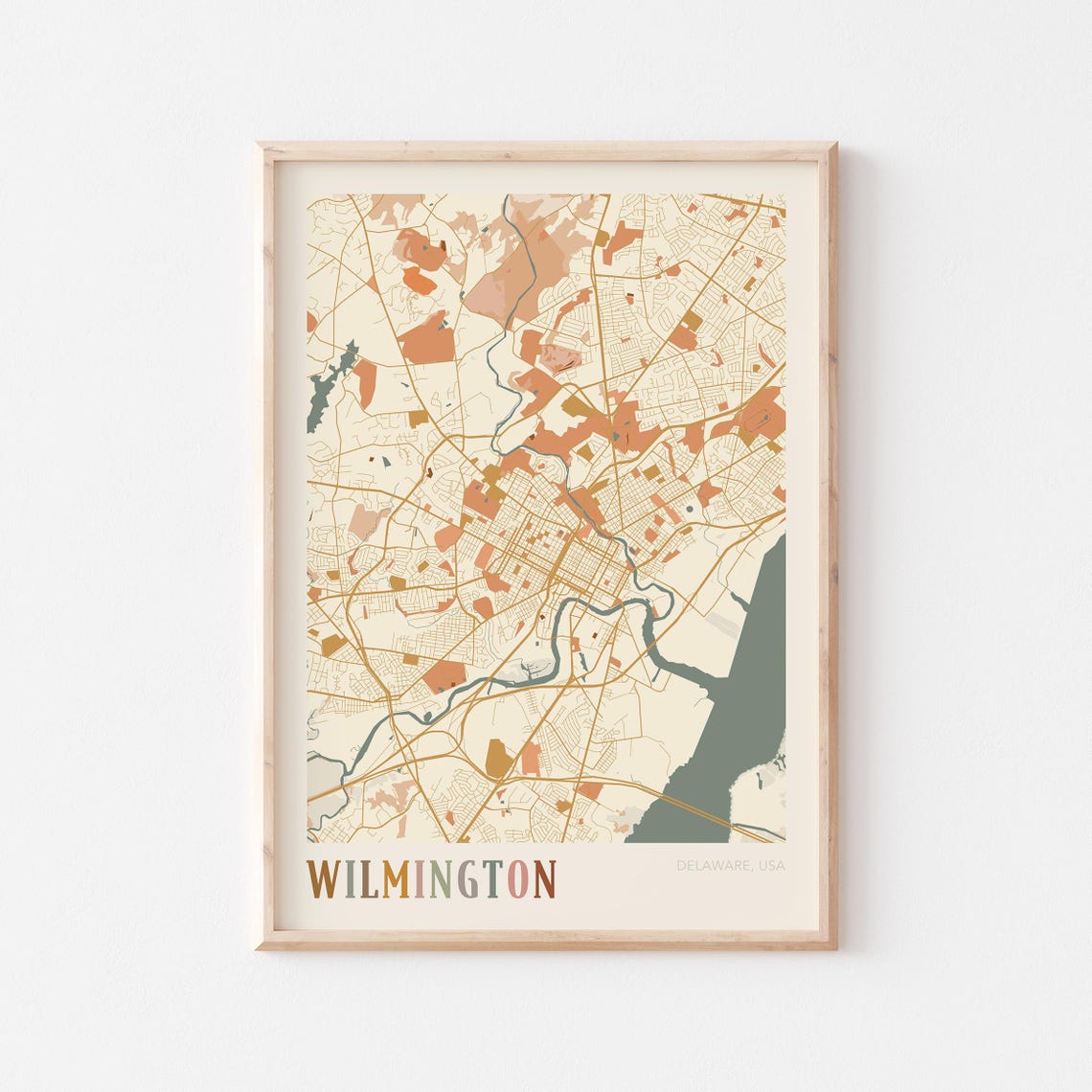 Wilmington Delaware Colorful Modern Boho City Street Map Decor Poster