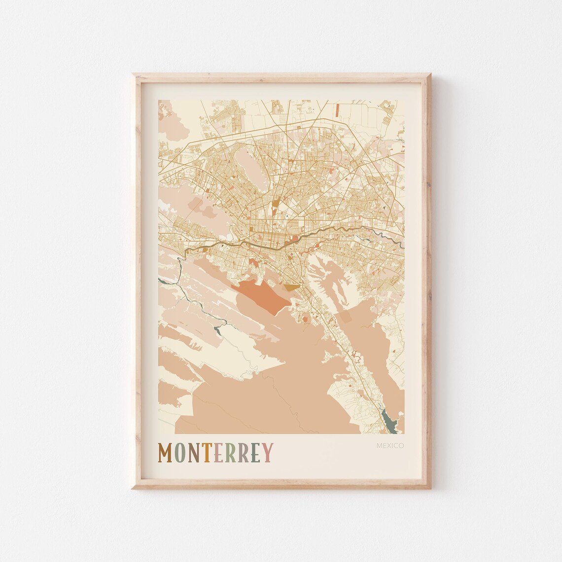 Monterrey Map Poster Print Wall Art Mexico Travel Gift Boho