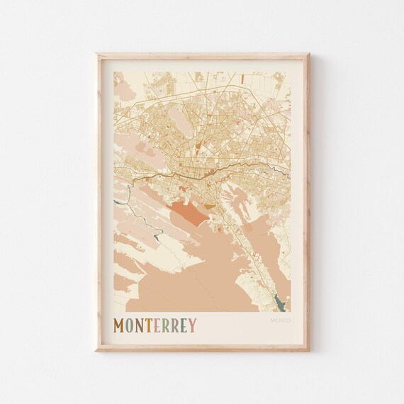 Monterrey Map Poster Print Wall Art Mexico Travel Gift Boho