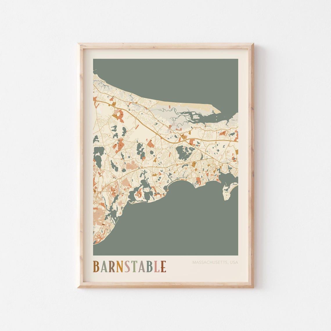 Barnstable Massachusetts Modern Terracotta City Street Map Art Poster
