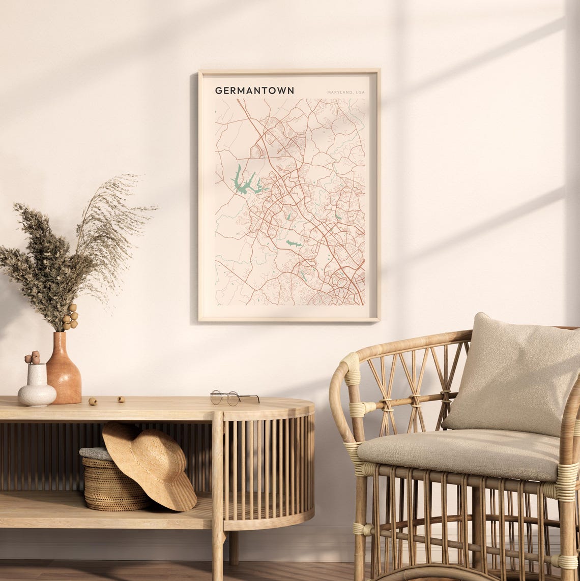 Germantown Maryland Elegant Sage Green Minimalist City Map Poster - Image 2