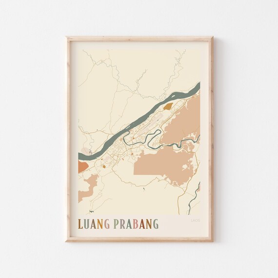 Luang Prabang Map Poster Print Wall Art Laos Travel Gift Boho