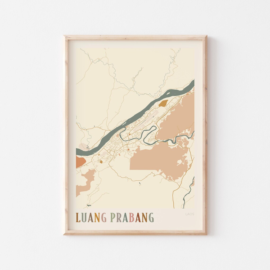 Luang Prabang Map Poster Print Wall Art Laos Travel Gift Boho