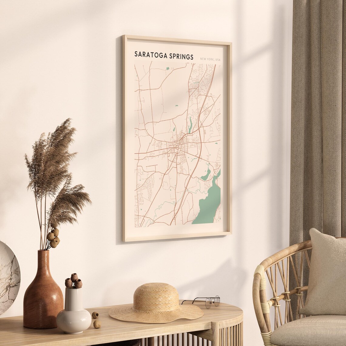 Saratoga Springs New York USA Modern Beige Minimal City Street Map Poster - Image 3
