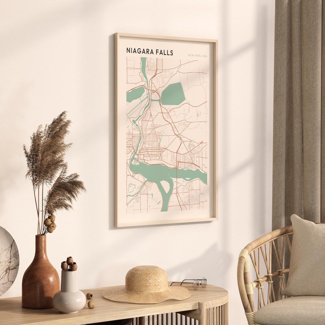 Niagara Falls New York USA Modern Beige Minimal City Street Map Poster - Image 3