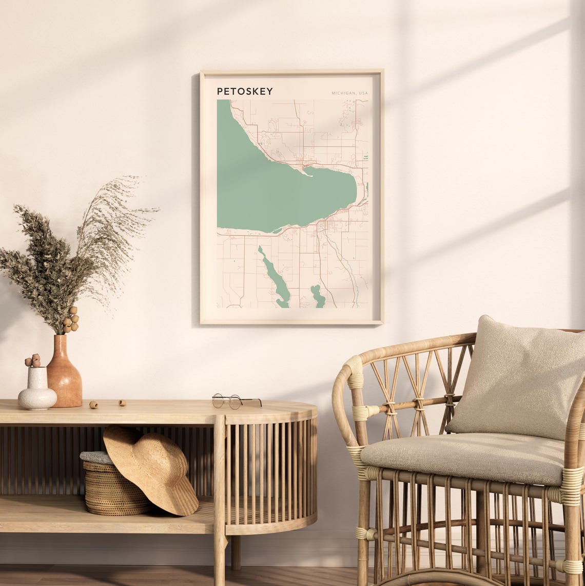 Petoskey Michigan USA Minimalist Sage Green City Street Map Poster - Image 2