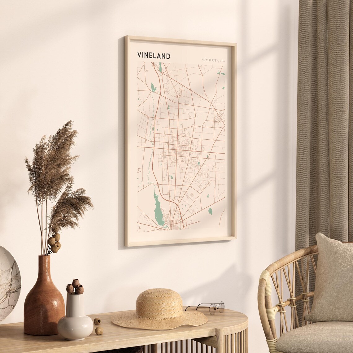 Vineland New Jersey USA Modern Beige Minimal City Street Map Poster - Image 3
