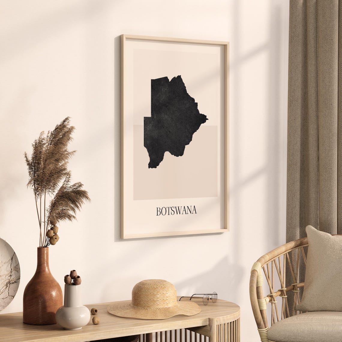 Botswana Boho Minimalist Black Country Silhouette Map Art Poster - Image 3