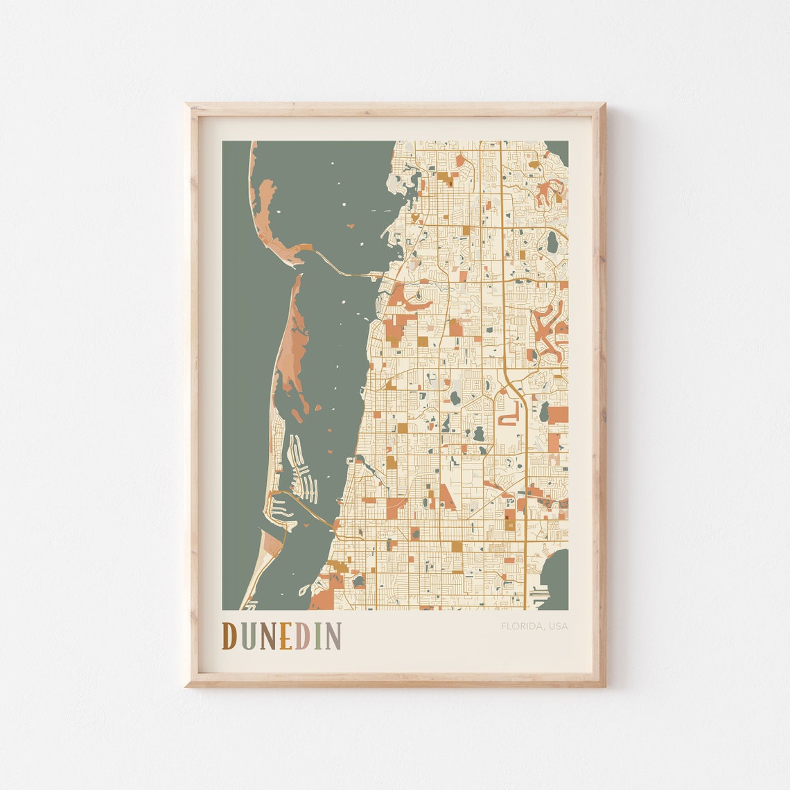 Dunedin Florida Boho City Map Art Poster for Travel Lovers Gift