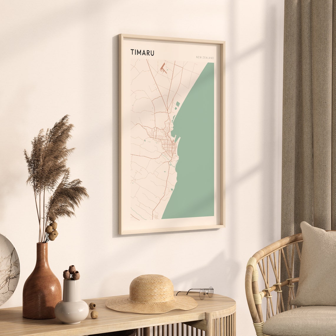 Timaru New Zealand Minimalist Boho Style City Street Map Poster - Image 3