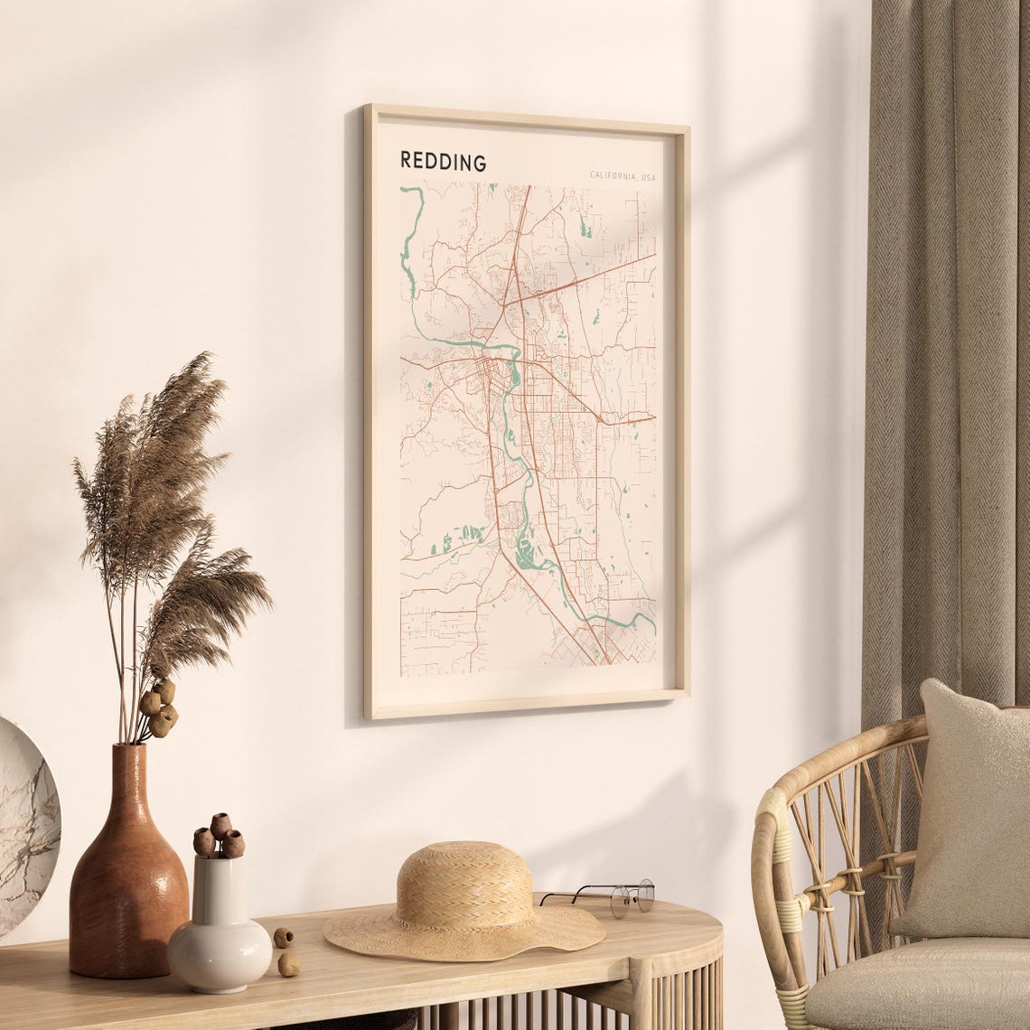 Redding California Minimalist City Street Map Wall Decor Poster - Image 3
