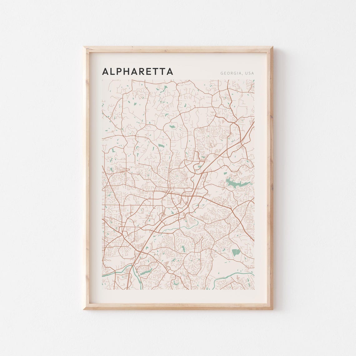 Alpharetta Georgia Minimalist Terracotta Street Line Map Poster