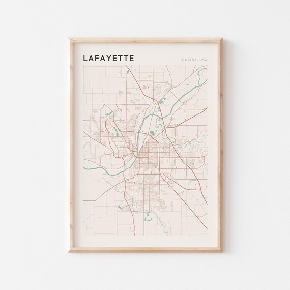 Lafayette Indiana City Map Poster Minimalist Line Art Modern Wall Decor Gift