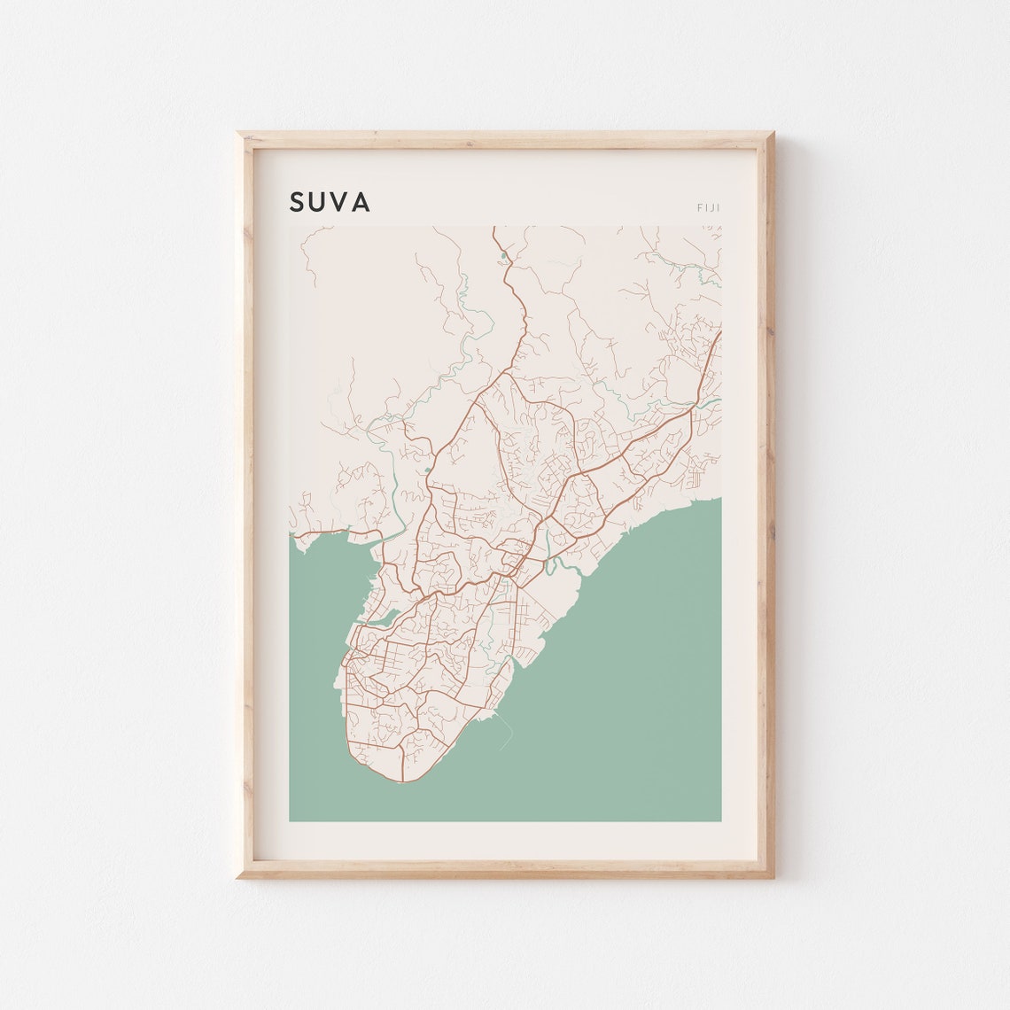 Suva Fiji Minimalist City Map Poster Pacific Island Harbour Art