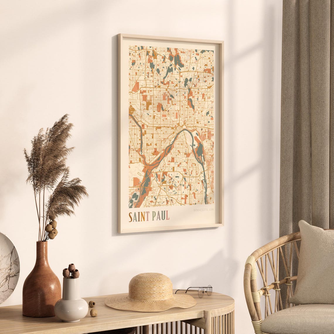 Saint Paul Minnesota Scandinavian Boho City Map Wall Decor Poster - Image 3