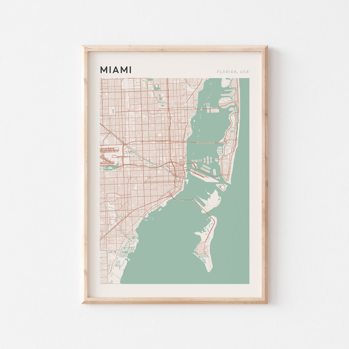 Miami Florida Minimalist Coastal Street Map Travel Art Poster