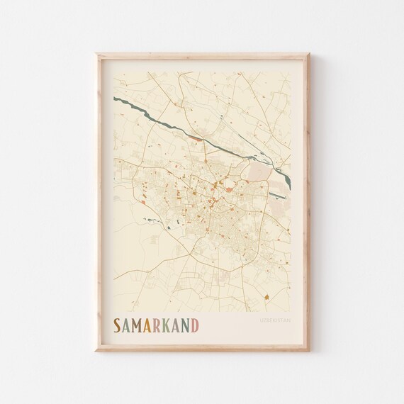 Samarkand Map Poster Print Wall Art Uzbekistan Travel Gift Boho