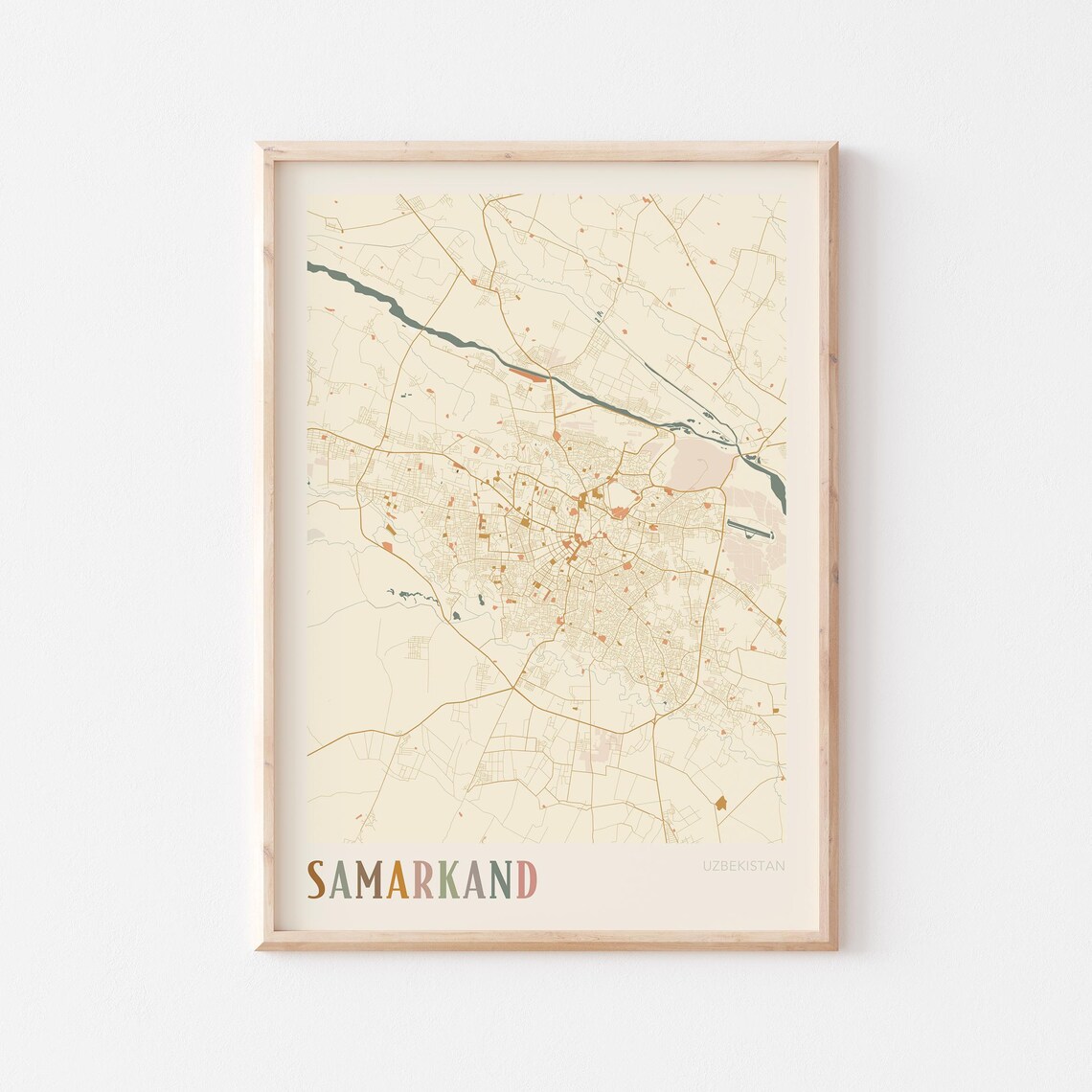Samarkand Map Poster Print Wall Art Uzbekistan Travel Gift Boho