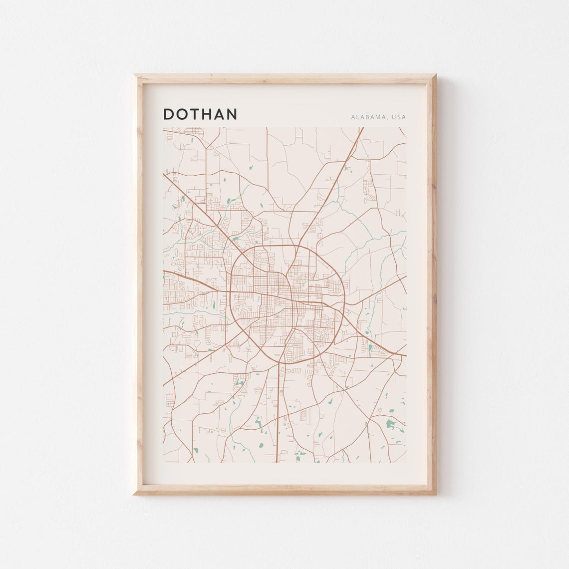 Dothan Alabama Modern Farmhouse City Map Poster for Modern Home Decor