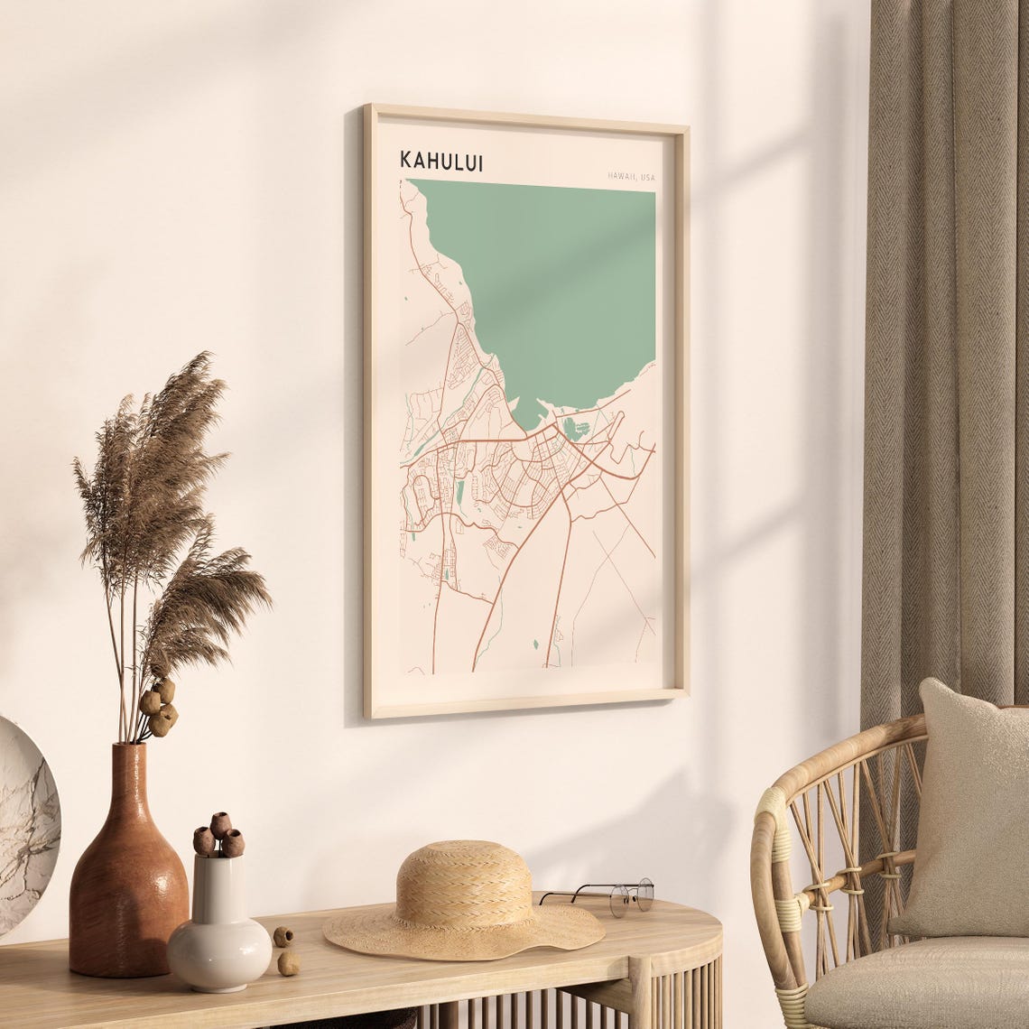 Kahului Hawaii Minimalist Coastal City Map Poster Boho Wall Decor - Image 3