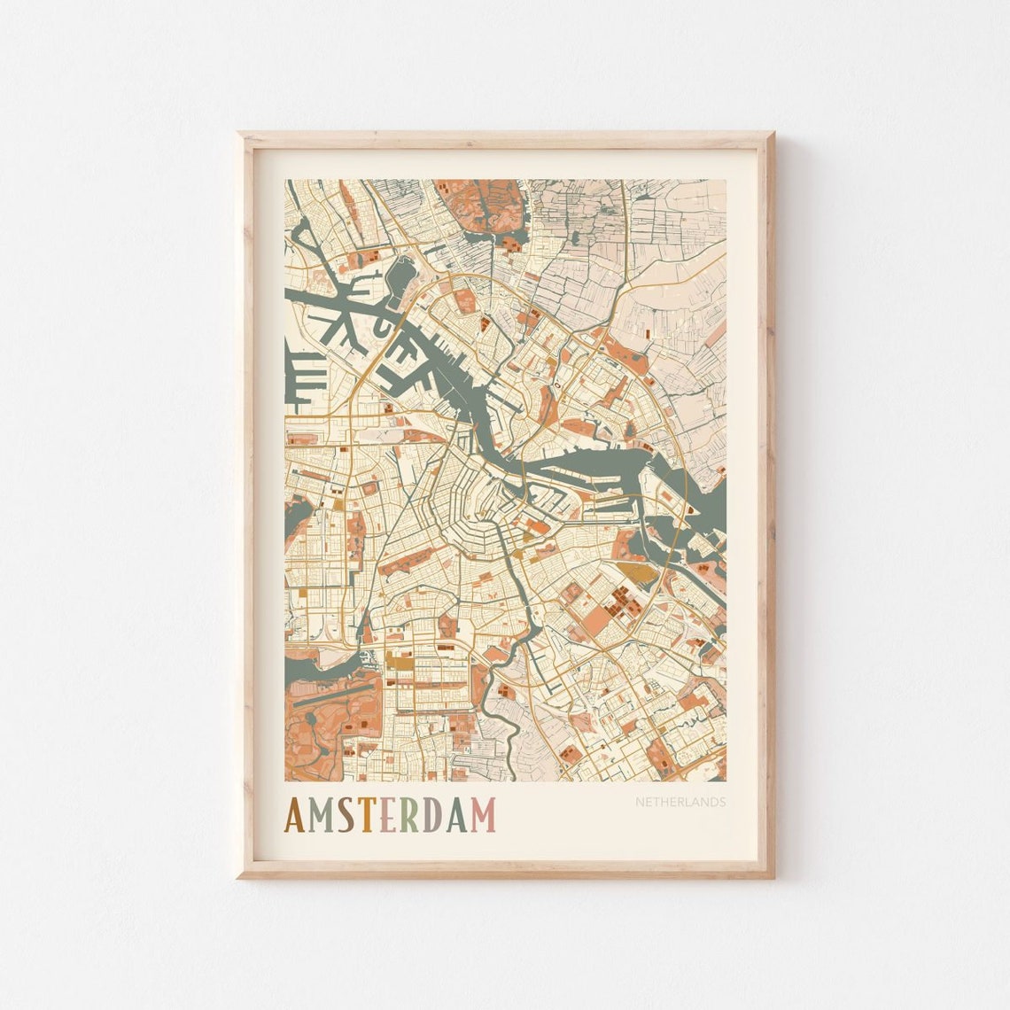 Amsterdam Map, Boho Travel Art Print