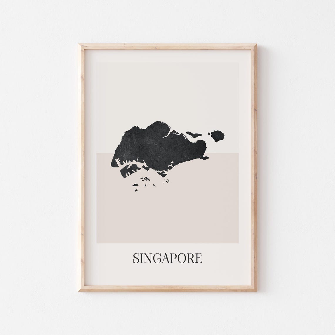 Singapore City State Map Minimalist Boho Silhouette Beige Style Poster