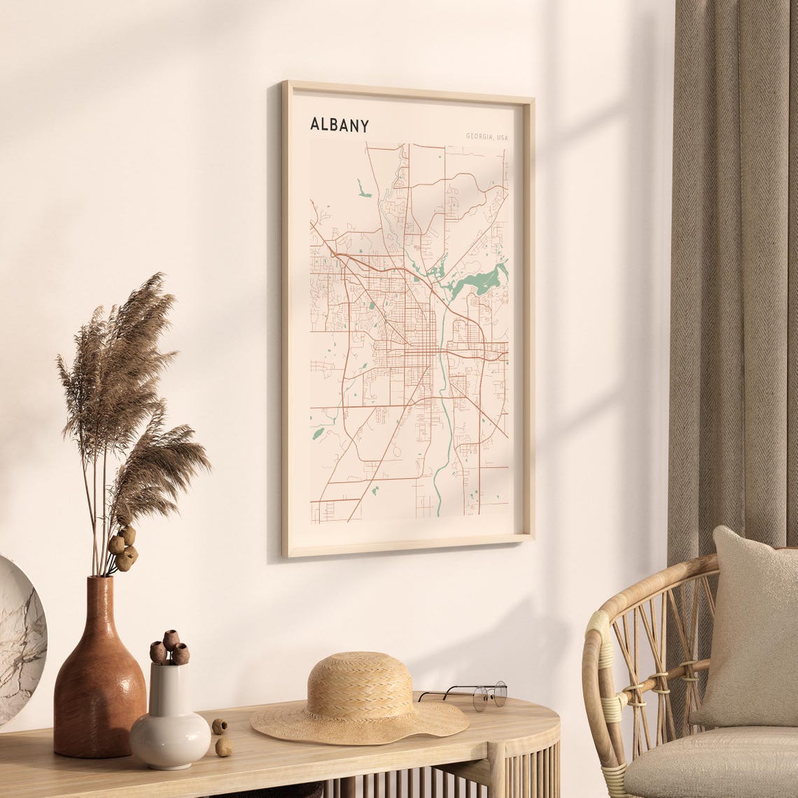 Albany Georgia Minimalist Terracotta Street Line Art Map Poster - Image 3