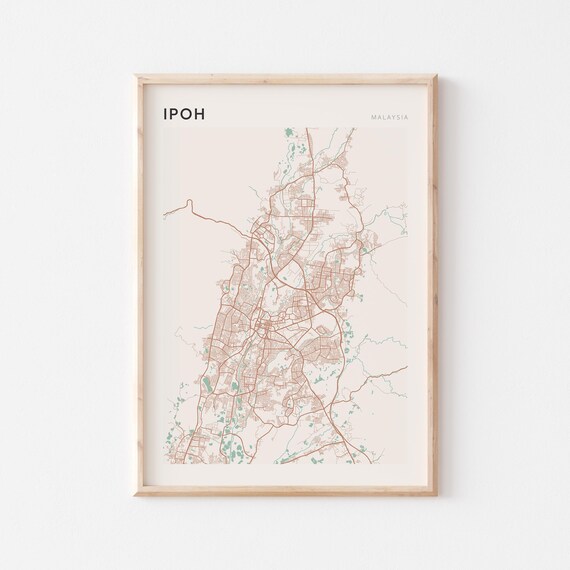 Ipoh Map Poster Print Wall Art Malaysia Travel Gift Scandi