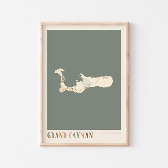 Grand Cayman Map Poster Print Wall Art Islands Travel Gift Boho Decor