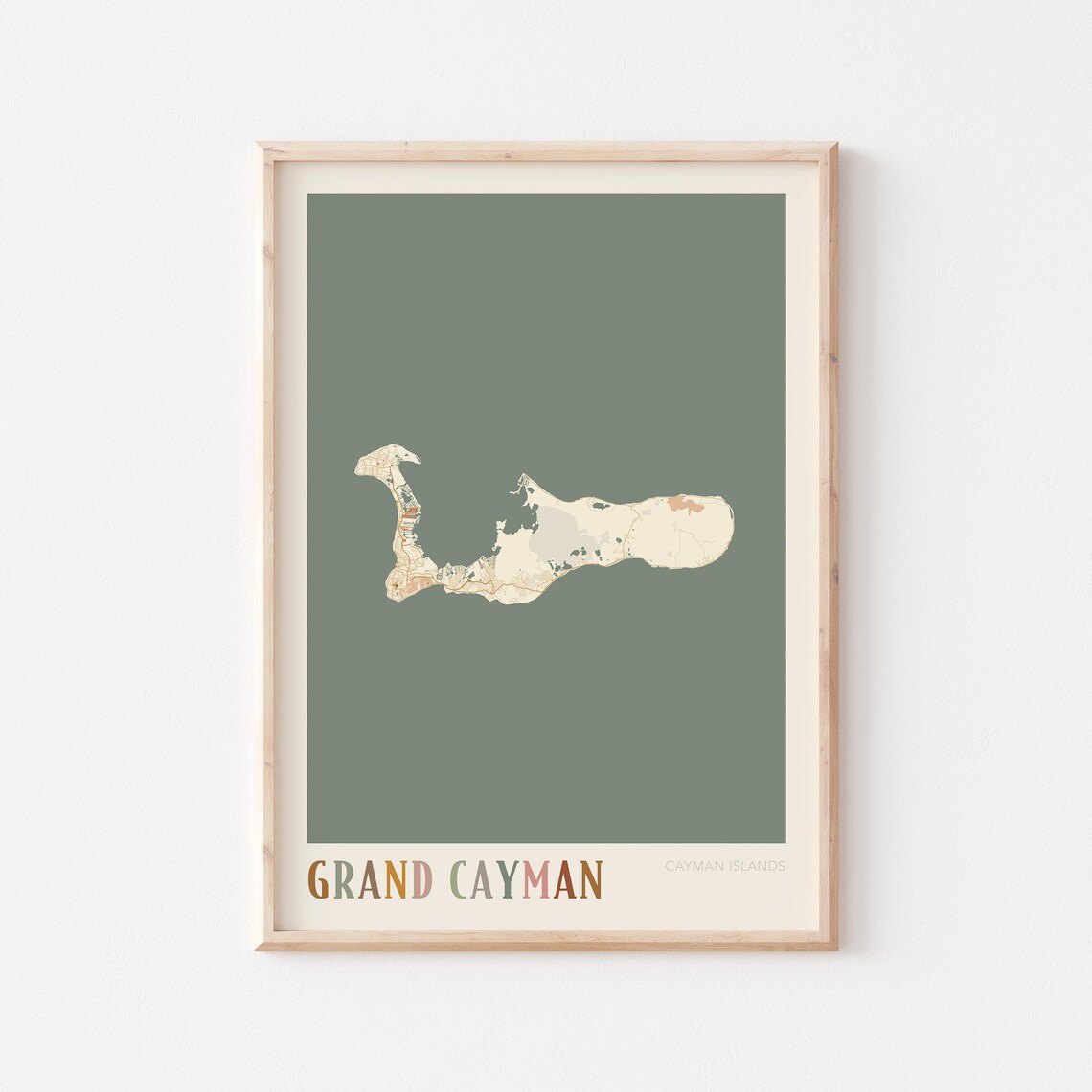 Grand Cayman Map Poster Print Wall Art Islands Travel Gift Boho Decor