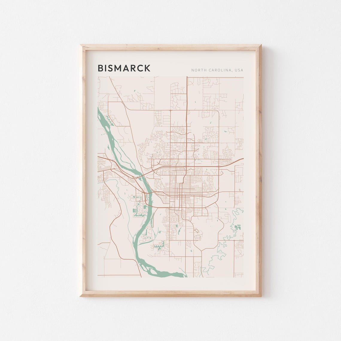 Bismarck North Carolina Minimalist Line Art Street Map Poster