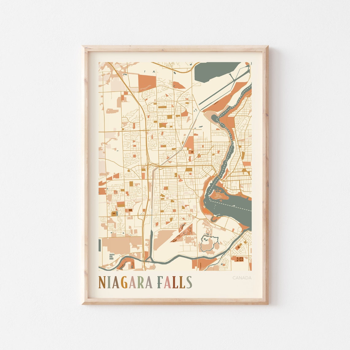 Niagara Falls Ontario Canada Boho Style Riverside City Map Poster