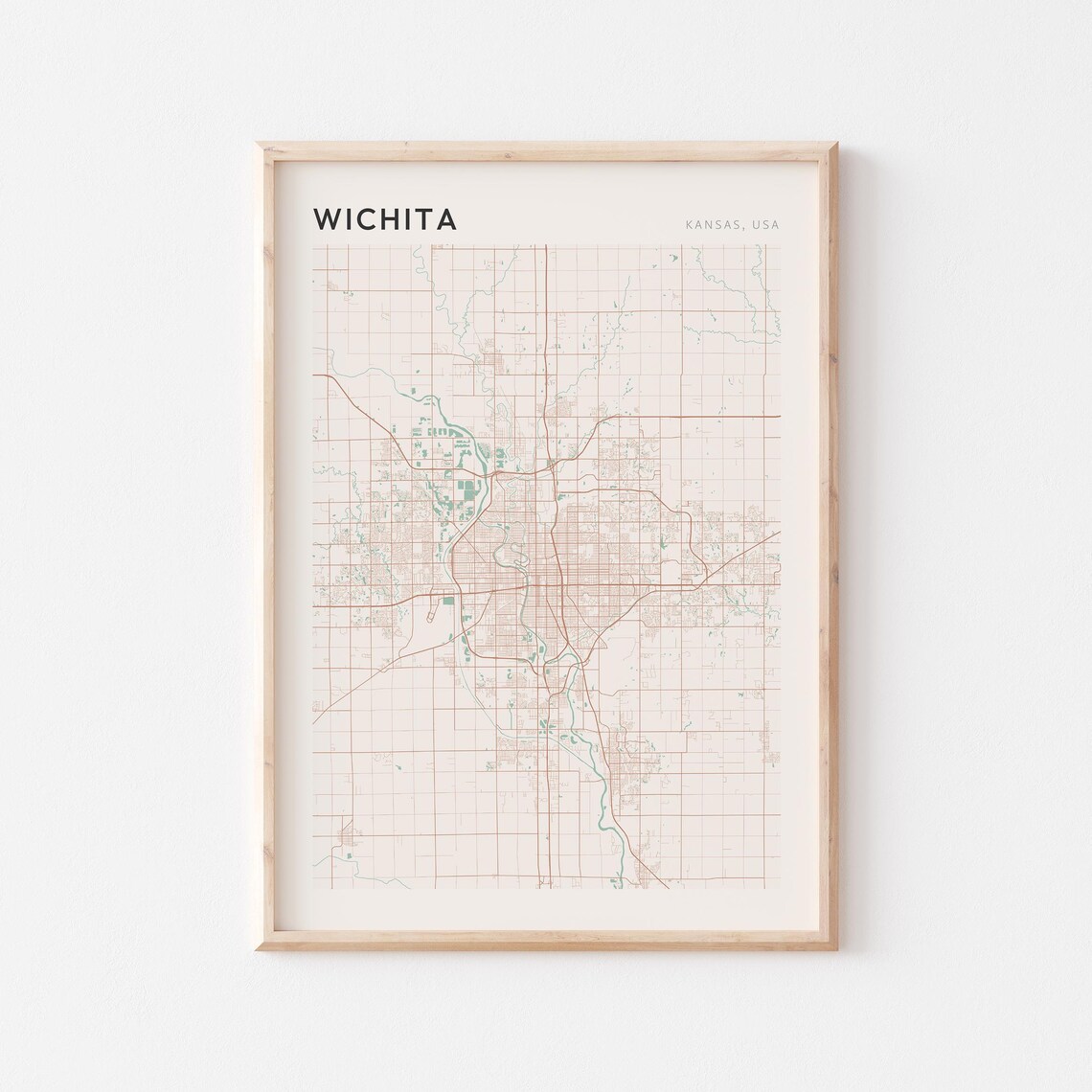 Wichita Kansas City Map Poster Minimalist Line Art Modern Wall Decor Gift