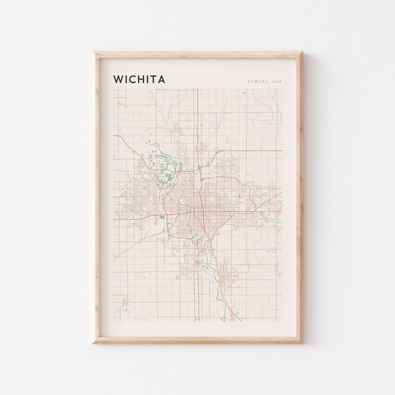 Wichita Kansas City Map Poster Minimalist Line Art Modern Wall Decor Gift