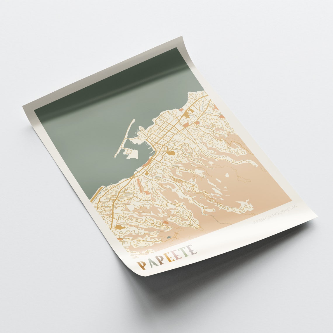Papeete French Polynesia Retro Map Poster Tahiti Harbour Artwork - Image 2
