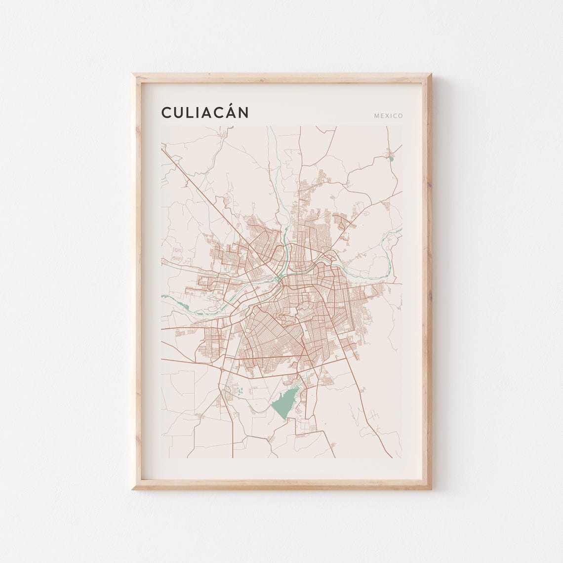 Culiacan Mexico Minimalist City Map Blush Teal Street Poster