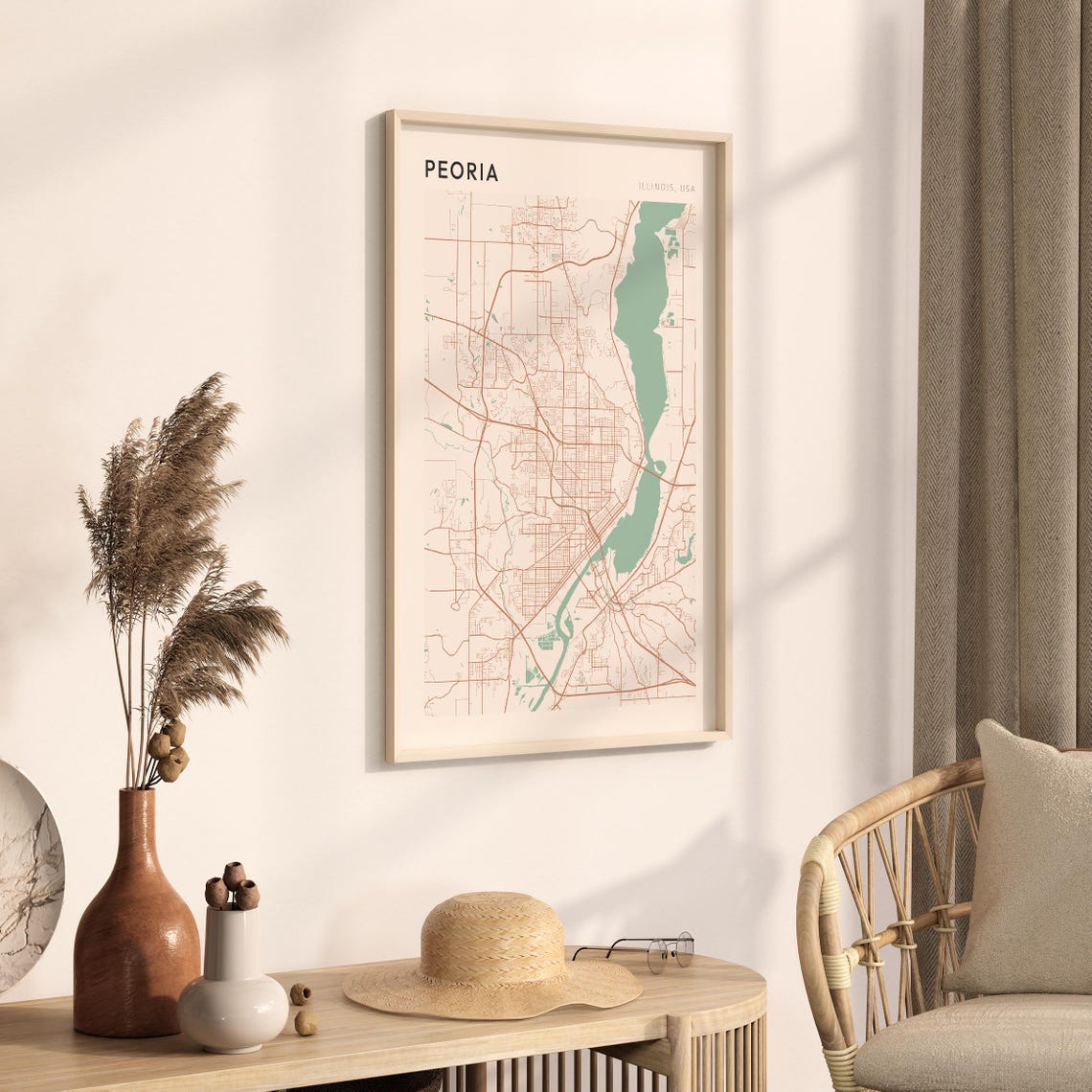 Peoria Illinois Minimalist Terracotta Street Line Map Poster - Image 3