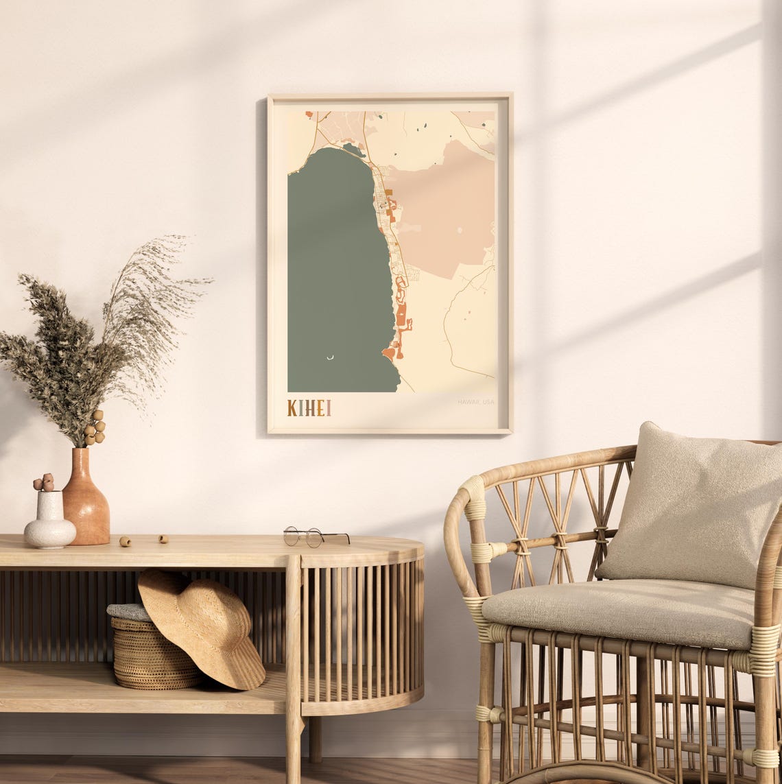Kihei Hawaii Colorful Retro Coastal City Map Poster Boho Wall Decor - Image 2